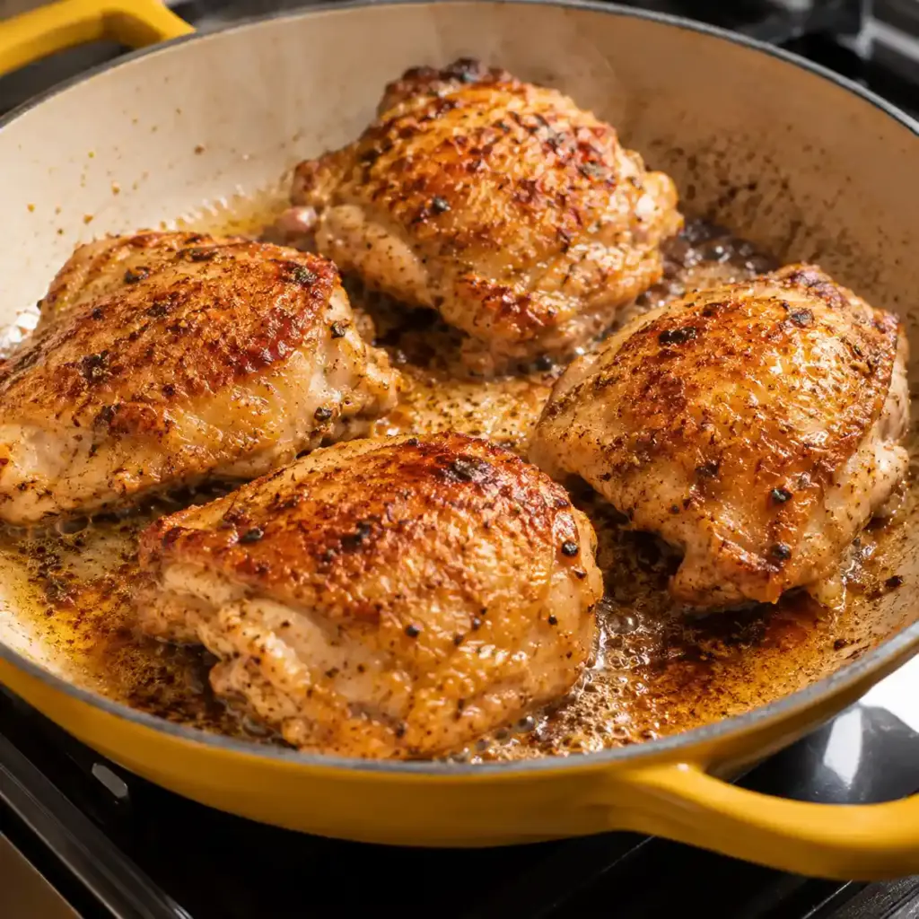 Easy Creamy Paprika Chicken Thighs with Mashed Potatoes 3 sizzling chicken