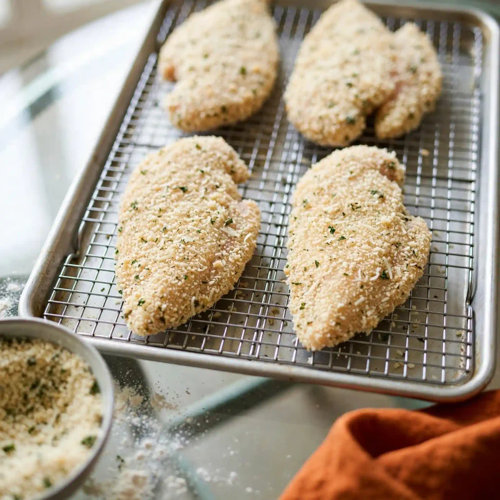 Easy Chicken Parmesan Recipe (Crispy, Cheesy, and Ready in Under an Hour) 3 raw breaded chicken cutlets