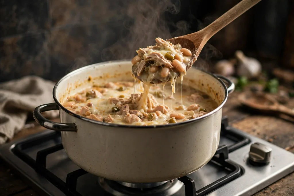 Easy White Chicken Chili (One-Pot Comfort in 30 Minutes) 2 white chicken chili stirring