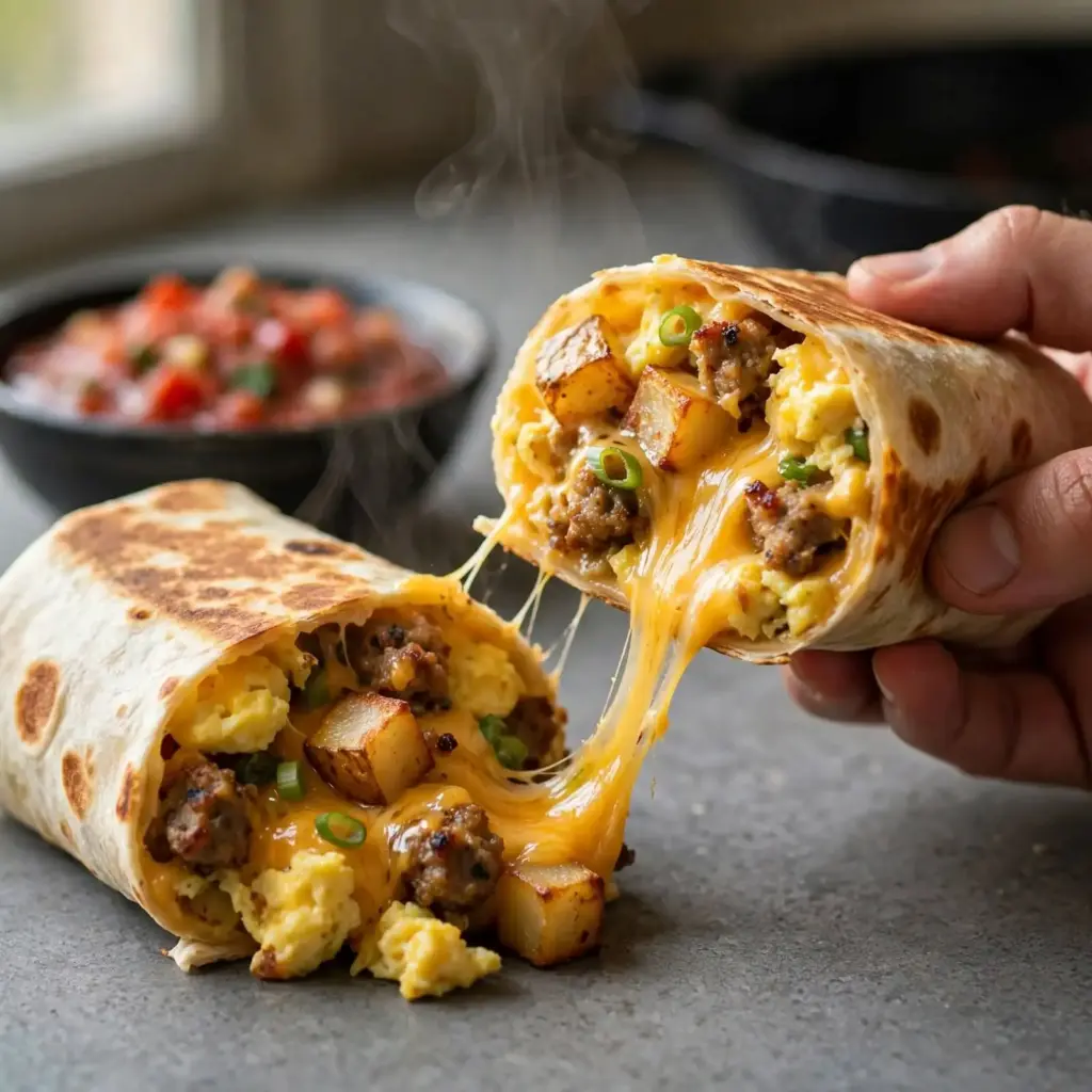 Breakfast Burritos: Easy Make-Ahead Recipe with Sausage, Egg and Cheese 2 Breakfast Burritos
