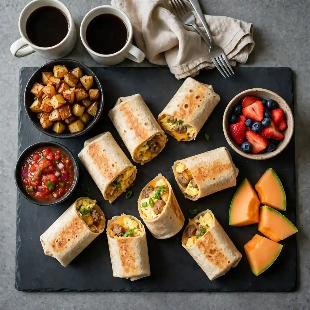 Breakfast Burritos: Easy Make-Ahead Recipe with Sausage, Egg and Cheese 8 Breakfast Burritos Weekend Brunch Board