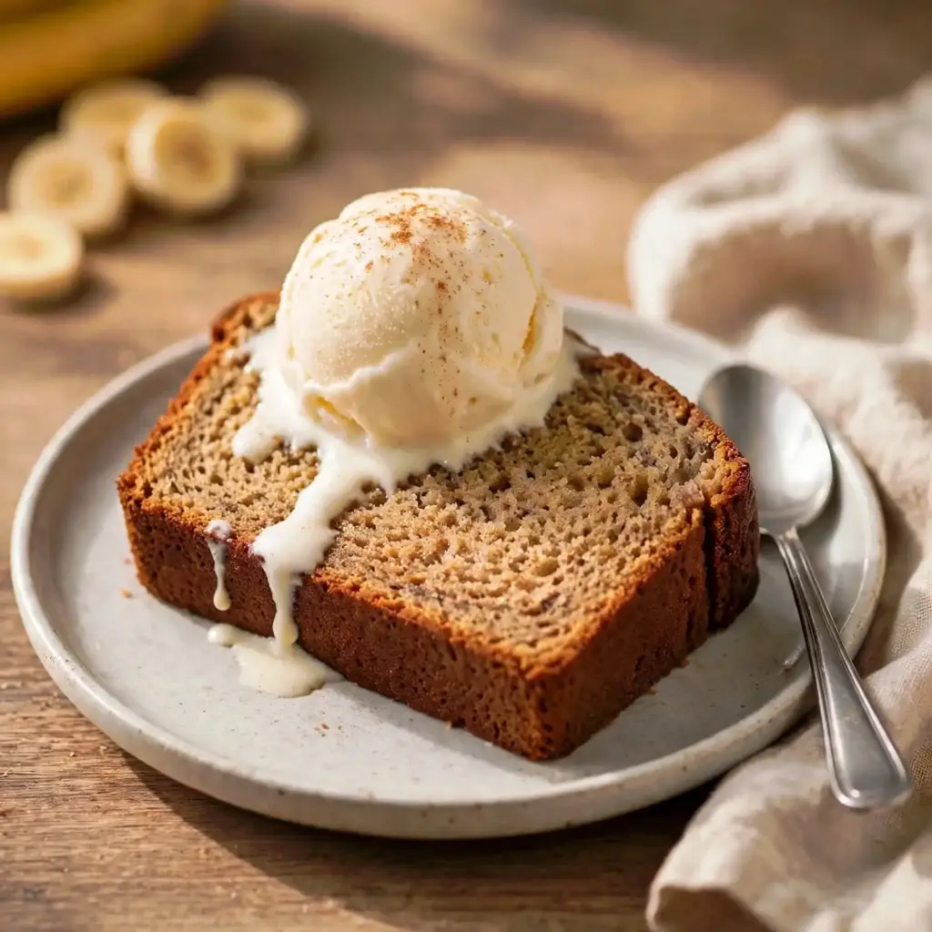 Easy Banana Bread Recipe: Moist, Tender, and Made with Overripe Bananas 7 banana bread with vanilla ice cream